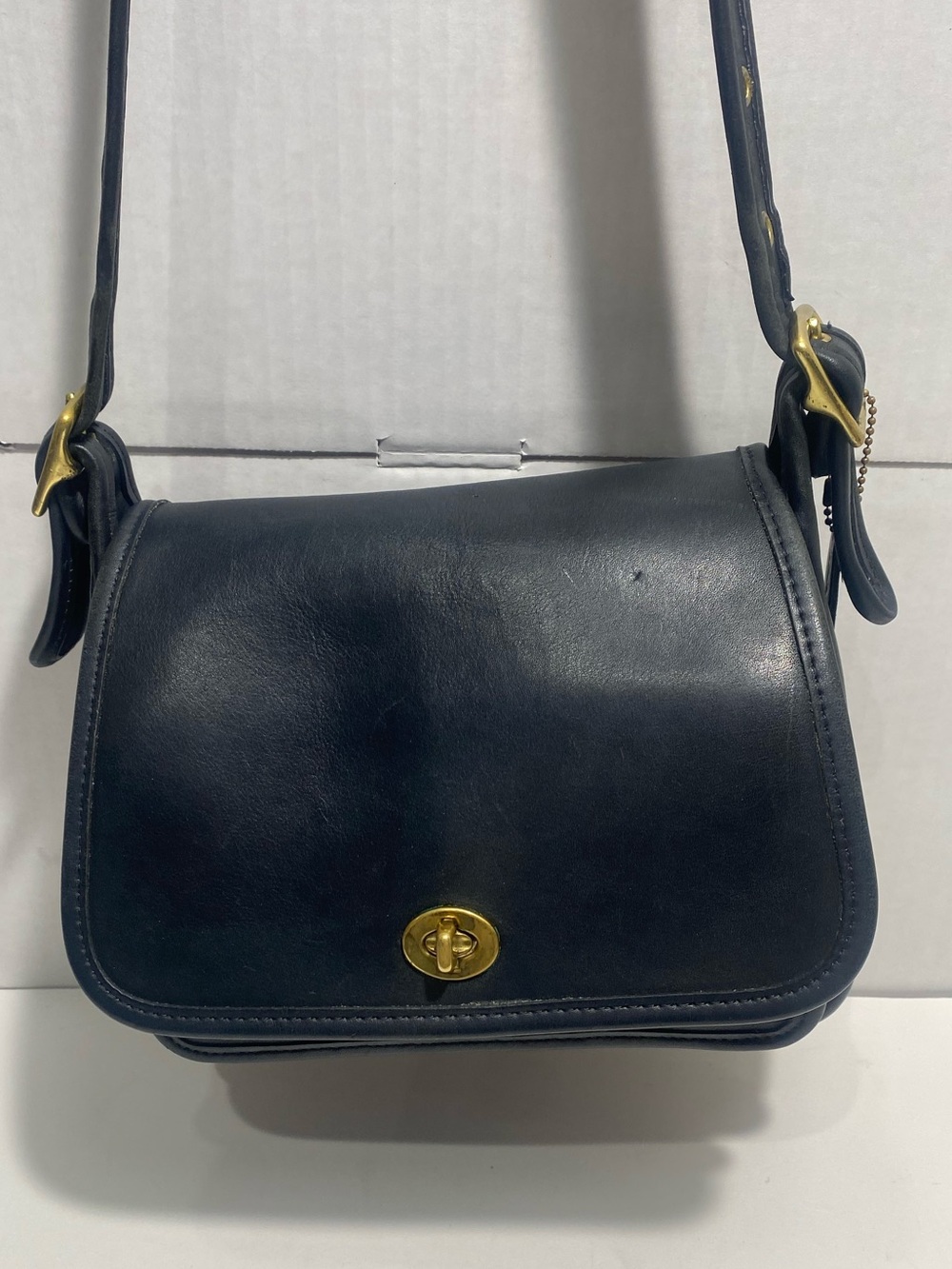 Vintage Coach Style 9061 Black Leather Crossbody Bag